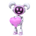 Cute pink girl robot holding red heart 3D