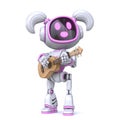 Cute pink girl robot playing ukulele 3D Royalty Free Stock Photo