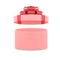 Cute pink girlish circled gift box with red ribbon and open cap unpacking decorative design vector Royalty Free Stock Photo