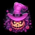 Cute pink Halloween female pumpkin. Generative AI