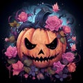 Cute pink Halloween female pumpkin. Generative AI