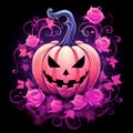 Cute pink Halloween female pumpkin. Generative AI