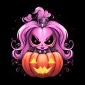 Cute pink Halloween female pumpkin. Generative AI