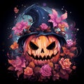 Cute pink Halloween female pumpkin. Generative AI