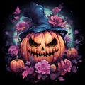 Cute pink Halloween female pumpkin. Generative AI