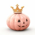 Cute Pink Halloween Pumpkin With Crown - 3d Render