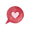 Cute pink heart in round bright speech bubble shape.