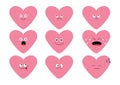 Cute pink heart shape emoji set. Funny kawaii cartoon characters. Emotion collection. Happy, surprised, smiling, crying, sad angry Royalty Free Stock Photo