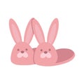 Cute pink house slippers with rabbit muzzles, cartoon style. Trendy modern vector illustration isolated on white