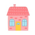 Cute pink house. Sweet home. Vector illustration isolated on white background Royalty Free Stock Photo