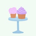 Cute pink isolated cupcakes for a birthday greeting card and children cafe