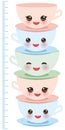Cute pink Kawaii cup, funny isolated on white background. Children height meter wall sticker, kids measure. Vector