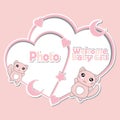 Cute pink kitten, stars, and moon on love frames suitable for Baby shower invitation