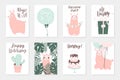 Cute pink lamas hand drawn illustrations. Set of 8 cute cards Royalty Free Stock Photo