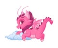 Cute Pink Little Dragon, Adorable Mythological Animal Character Vector Illustration