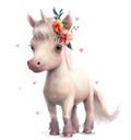 cute pink little unicorn character with flowers