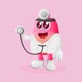 Cute pink monster doctor holding stethoscope Royalty Free Stock Photo