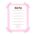 Cute pink note template for planning with sticky tapes and heart.