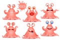 Cute pink octopus emoji monster character set