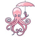 Cute pink octopus with umbrella