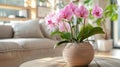 Cute pink orchid potted plant Royalty Free Stock Photo