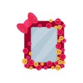 Cute pink photo frame with bow and buttons, album template for kids with space for photo or text, card, picture frame Royalty Free Stock Photo