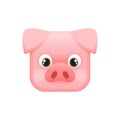 Cute pink pig icon, farm animal head with eyes, ears and funny snout in square shape Royalty Free Stock Photo