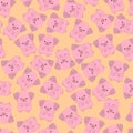 Cute pink pig on orange background seamless pttern.