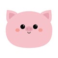 Cute pink pig round head icon. Smiling face head. Hog swine sow animal. Cartoon kawaii funny baby character. Flat design. Royalty Free Stock Photo