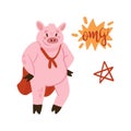 Cute pink pig in superhero cape standing in confident brave pose Royalty Free Stock Photo