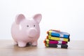 Cute pink piggy bank with ink cartridges Royalty Free Stock Photo