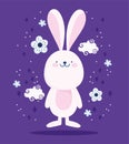 Cute pink rabbit clouds dflowers cartoon decoration