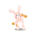 Cute pink rabbit make morning sport with metal dumbbell