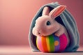 cute pink rabbit in a soft sack, generated easter illustration Royalty Free Stock Photo