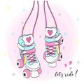 Cute pink rainbow girl roller skates.