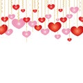 Cute pink and red hanging hearts. Happy Valentine`s day greeting card Royalty Free Stock Photo