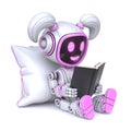 Cute pink robot girl enjoys read book 3D