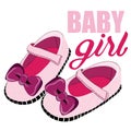 Cute pink shoes for newborn girl. Baby Girl. Vector illustration on white background