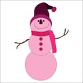 Cute pink snowman on white background