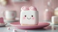 Cute Pink Square Marshmallow Cake with Whipped Cream Roses Royalty Free Stock Photo