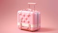 Cute pink suitecase travel on pink background