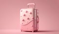 Cute pink suitecase travel on pink background