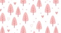 Cute Pink Trees and Hearts Seamless Pattern Royalty Free Stock Photo