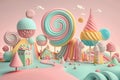 cute pink and turquoise colored candyland, generative ai