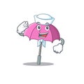 Cute pink umbrella Sailor cartoon character wearing white hat Royalty Free Stock Photo