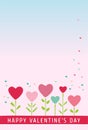 Cute pink Valentines Day card with hearts, pastel blue template for weddings and valentines