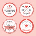 Cute pink Valentine`s day and romantic badges set