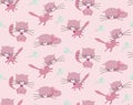 Cute pink vector cats seamless repeatable pattern Royalty Free Stock Photo