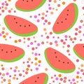 Cute pink watermelon with color dots seamless pattern background Royalty Free Stock Photo