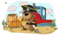 A cute pirate bear came ashore to try selected rum in barrels